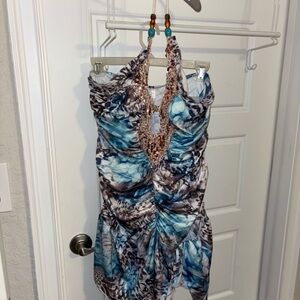 Blue and Brown Halter Dress